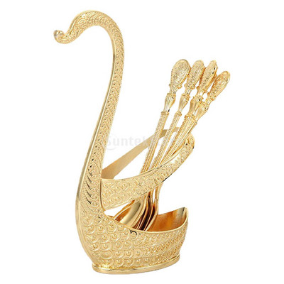 Δημιουργικό σερβίτσιο από ανοξείδωτο ατσάλι Διακοσμητικό σετ βάσης κύκνου με 6 κουταλιές για επιδόρπιο καφέ με ανάμειξη