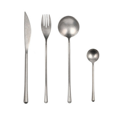 Retro matinis 304 nerūdijančio plieno indų rinkinys Stalo įrankių rinkiniai Vestuvių šakutės kepsnys peiliai Kavos šaukštelis išlenkti indai Kelionės