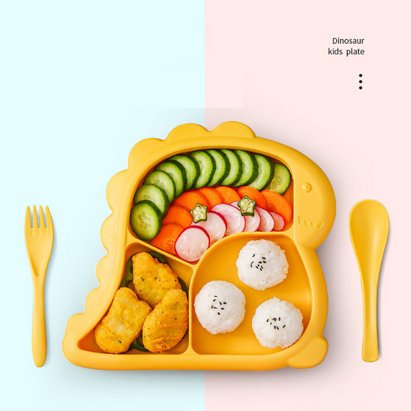 4 vnt kūdikių dubenys Lėkštės Šaukštai Šakutės Maisto indų rinkinys BPA be šilko indai vaikams Dinozaurų maisto dubuo vaikams