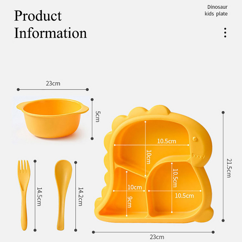 4 vnt kūdikių dubenys Lėkštės Šaukštai Šakutės Maisto indų rinkinys BPA be šilko indai vaikams Dinozaurų maisto dubuo vaikams