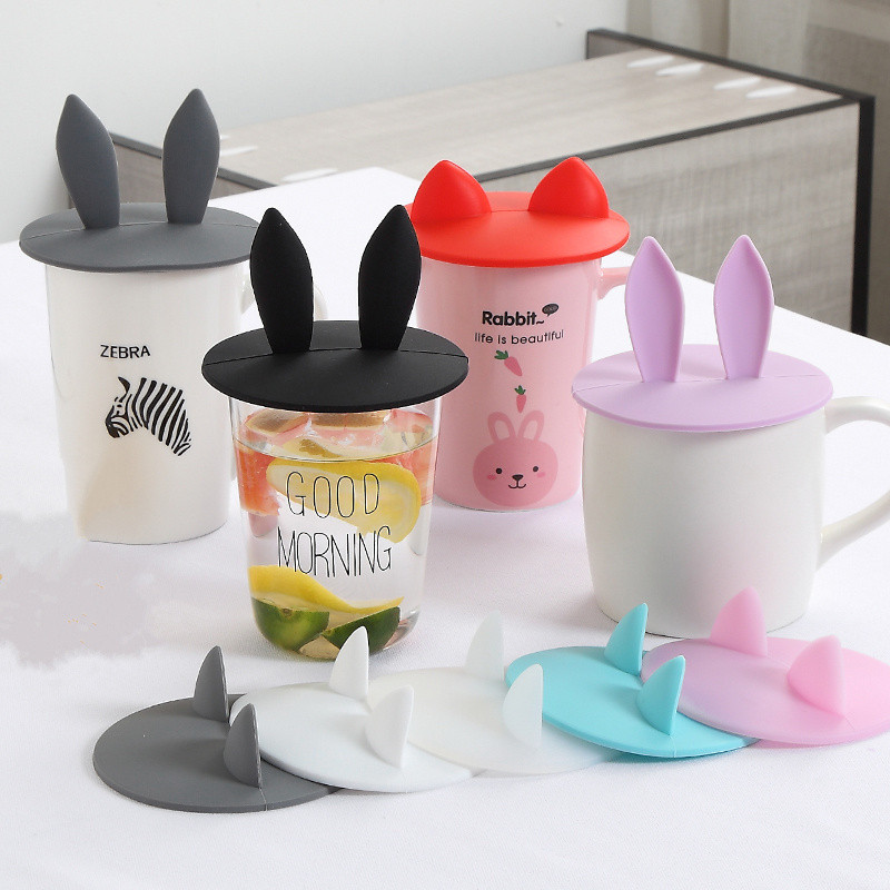 Mielos katės ausies formos silikoninio puodelio dangtelio dangtelis Daugkartinio naudojimo Dulkėms atsparus vandens butelio dangtelis įsiurbimo dangtelis gėrimų priedai