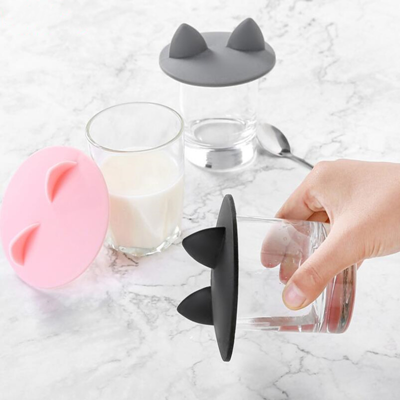 Mielos katės ausies formos silikoninio puodelio dangtelio dangtelis Daugkartinio naudojimo Dulkėms atsparus vandens butelio dangtelis įsiurbimo dangtelis gėrimų priedai