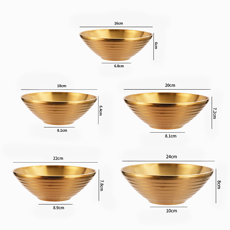 304 Nerūdijančio plieno rameno dubuo ryžių salotos makaronų sriubos dubuo Auksinis namų restoranas Maisto patiekimo patiekalas Marinuotų kopūstų didelis dubuo