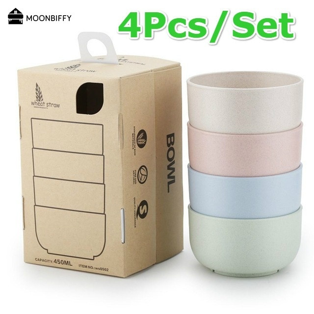 4 vnt / rinkinys Virtuviniai indai Kviečių šiaudų dubuo Maisto kokybės Kvietiniai ryžių dubuo Stalo reikmenys Maisto indas Ekologiški pietūs посуда