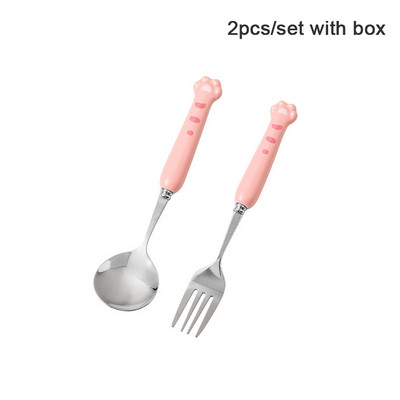 Set de tacâmuri cu gheare de tigru drăguț coreeană, lingură, furculiță, cu carcasă, portabil, pentru călătorie, veselă din oțel inoxidabil, ustensile de bucătărie