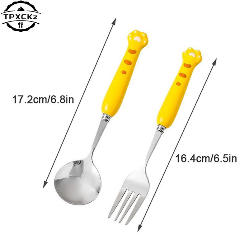 Set de tacâmuri cu gheare de tigru drăguț coreeană, lingură, furculiță, cu carcasă, portabil, pentru călătorie, veselă din oțel inoxidabil, ustensile de bucătărie