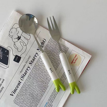Μαχαιροπήρουνα Γελοιογραφία Κρεμμύδι κουτάλι πιρούνι Chopsticks Σετ Φορητά μεσημεριανά επιτραπέζια σκεύη από ανοξείδωτο ατσάλι Ταξιδιωτικά σερβίτσια Αξεσουάρ κουζίνας