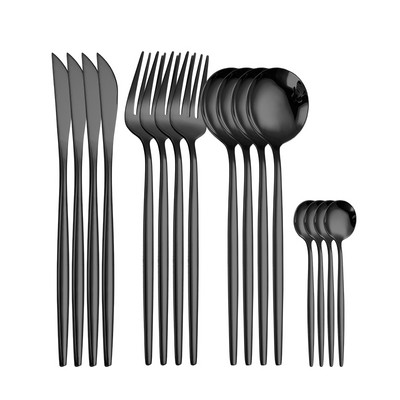 Set de tacâmuri din argintărie neagră, veselă de lux din oțel inoxidabil 304, pentru acasă, cu furculiță, lingură, cuțit, set de cină de bucătărie