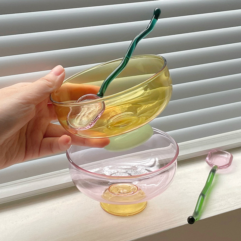 INS spalvingas stiklinis desertinis dubuo didelės talpos ledų dubuo, vaisiai pudingo dubuo Dekoratyvinė sriuba, salotos, pyragas, dubuo, vakarėlis.