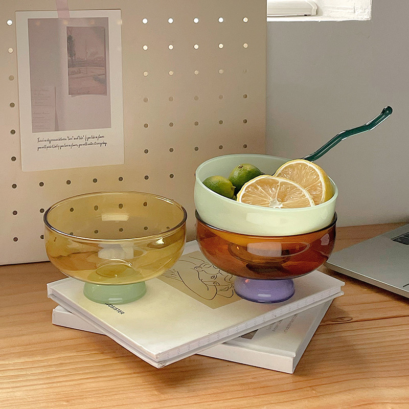 INS spalvingas stiklinis desertinis dubuo didelės talpos ledų dubuo, vaisiai pudingo dubuo Dekoratyvinė sriuba, salotos, pyragas, dubuo, vakarėlis.