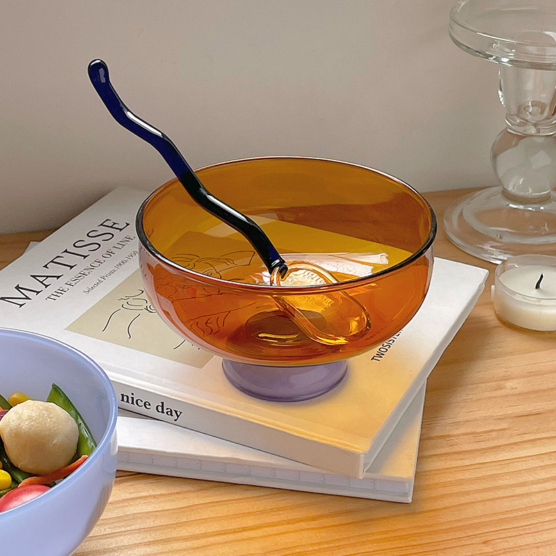 INS spalvingas stiklinis desertinis dubuo didelės talpos ledų dubuo, vaisiai pudingo dubuo Dekoratyvinė sriuba, salotos, pyragas, dubuo, vakarėlis.