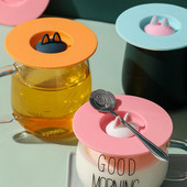 Katės ausų silikono puodelio dangtelis, atsparus dulkėms, nepralaidus arbatai, kava, sandariai uždarytas dangtelis, dangtelis nuo dulkių sandariklis, siurbimas, sandarus puodelis, daugkartinis įrankis