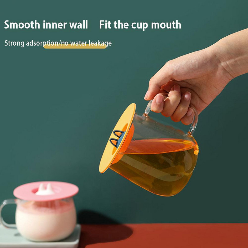 Katės ausų silikono puodelio dangtelis, atsparus dulkėms, nepralaidus arbatai, kava, sandariai uždarytas dangtelis, dangtelis nuo dulkių sandariklis, siurbimas, sandarus puodelis, daugkartinis įrankis