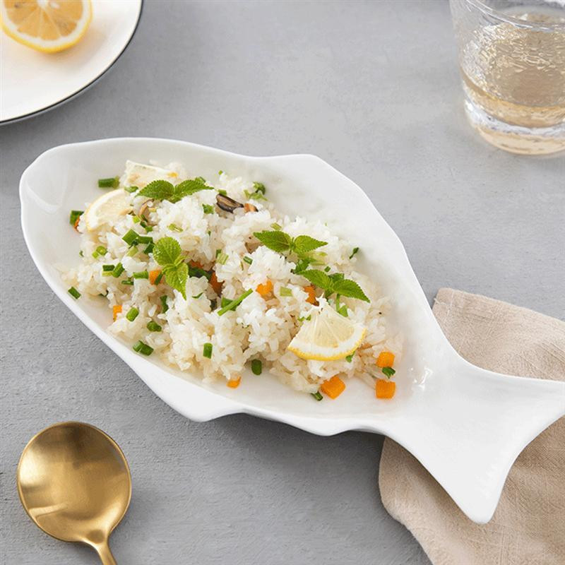 Keraminiai žuvų lėkštės stalo reikmenys Kūrybiškos formos indai Užkandžių laikymo žuvies keptuvė, skirta vakarienei restorane namuose (11 colių + balta)