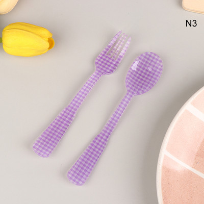 2 vnt / rinkinys Prancūziško stiliaus retro languotas desertinis šaukštas šakutė plastikinė arbatos kavos maišymo šaukštas vintažinių gėrimų stalo reikmenys arbatiniai šaukšteliai