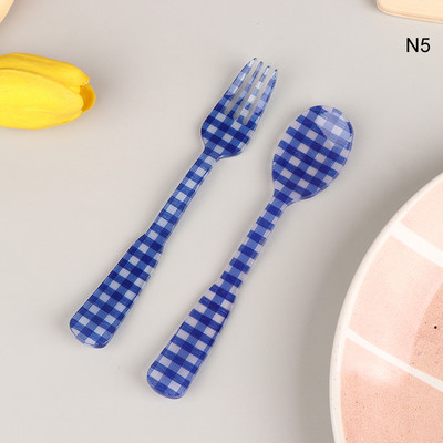 2 vnt / rinkinys Prancūziško stiliaus retro languotas desertinis šaukštas šakutė plastikinė arbatos kavos maišymo šaukštas vintažinių gėrimų stalo reikmenys arbatiniai šaukšteliai