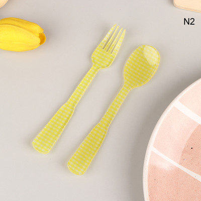 2 vnt / rinkinys Prancūziško stiliaus retro languotas desertinis šaukštas šakutė plastikinė arbatos kavos maišymo šaukštas vintažinių gėrimų stalo reikmenys arbatiniai šaukšteliai