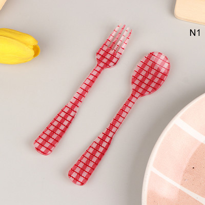 2 vnt / rinkinys Prancūziško stiliaus retro languotas desertinis šaukštas šakutė plastikinė arbatos kavos maišymo šaukštas vintažinių gėrimų stalo reikmenys arbatiniai šaukšteliai