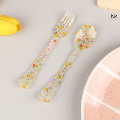 2 vnt / rinkinys Prancūziško stiliaus retro languotas desertinis šaukštas šakutė plastikinė arbatos kavos maišymo šaukštas vintažinių gėrimų stalo reikmenys arbatiniai šaukšteliai