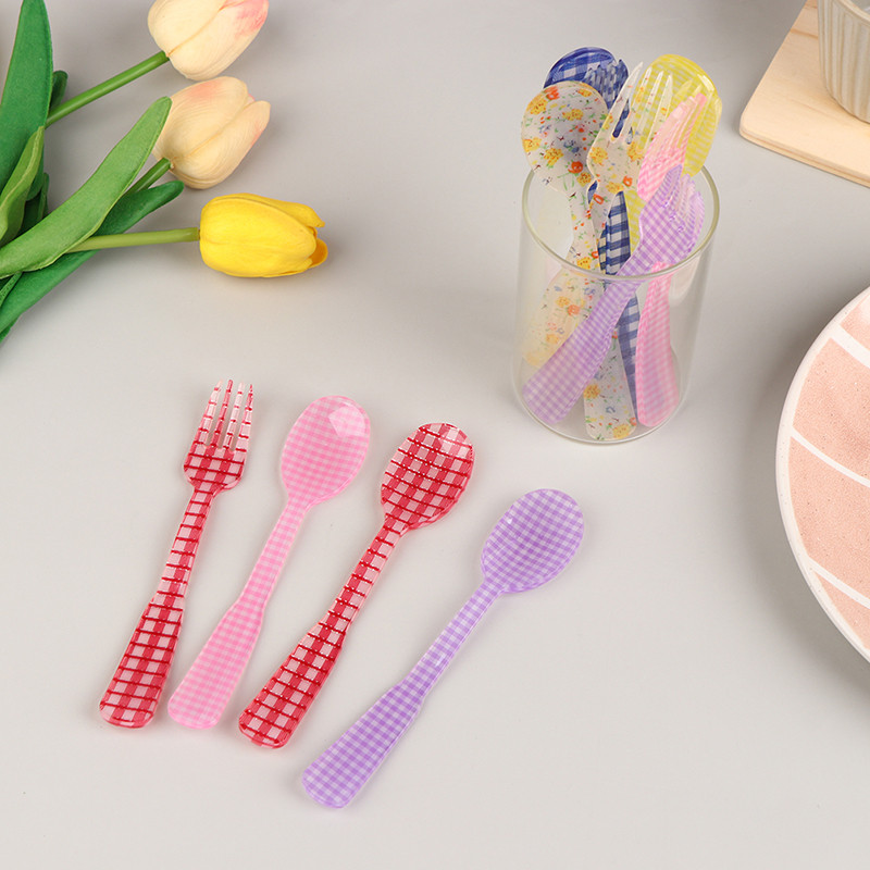 2 vnt / rinkinys Prancūziško stiliaus retro languotas desertinis šaukštas šakutė plastikinė arbatos kavos maišymo šaukštas vintažinių gėrimų stalo reikmenys arbatiniai šaukšteliai