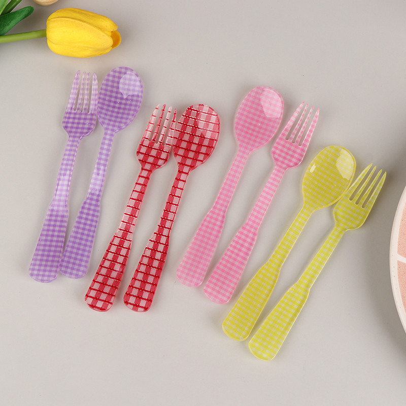 2 vnt / rinkinys Prancūziško stiliaus retro languotas desertinis šaukštas šakutė plastikinė arbatos kavos maišymo šaukštas vintažinių gėrimų stalo reikmenys arbatiniai šaukšteliai