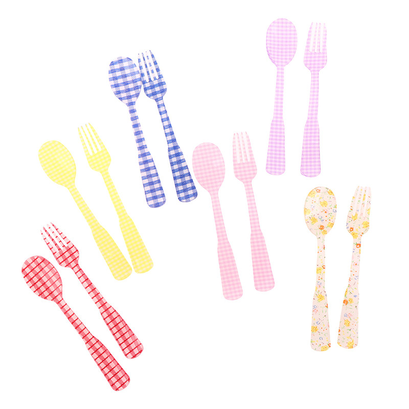 2 vnt / rinkinys Prancūziško stiliaus retro languotas desertinis šaukštas šakutė plastikinė arbatos kavos maišymo šaukštas vintažinių gėrimų stalo reikmenys arbatiniai šaukšteliai