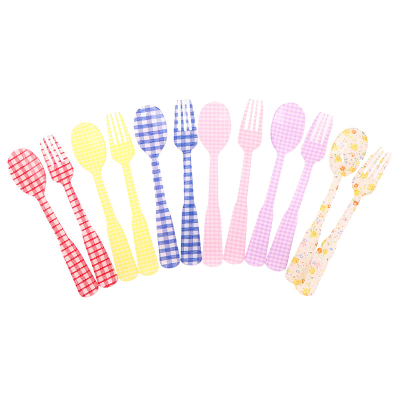 2 vnt / rinkinys Prancūziško stiliaus retro languotas desertinis šaukštas šakutė plastikinė arbatos kavos maišymo šaukštas vintažinių gėrimų stalo reikmenys arbatiniai šaukšteliai