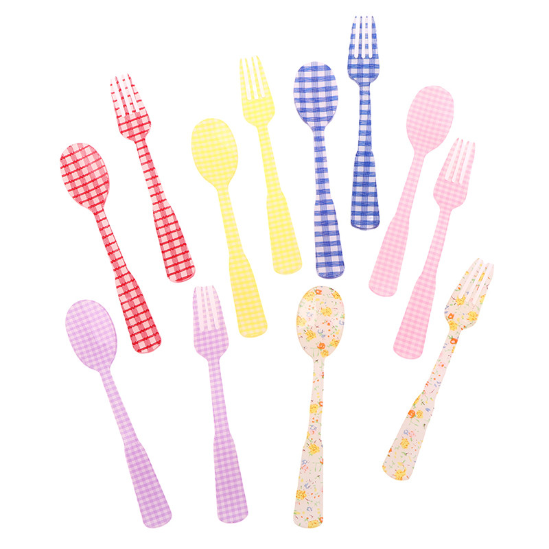 2 vnt / rinkinys Prancūziško stiliaus retro languotas desertinis šaukštas šakutė plastikinė arbatos kavos maišymo šaukštas vintažinių gėrimų stalo reikmenys arbatiniai šaukšteliai