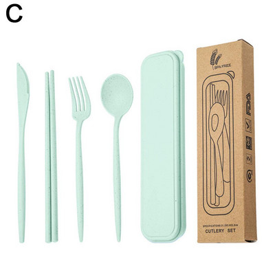 4 vnt. / rinkinys kviečių šiaudų šaukštas stalo įrankiai šakutės lazdelės su dėžute studentams stalo reikmenys Kelioniniai nešiojamieji indai virtuvės priedai