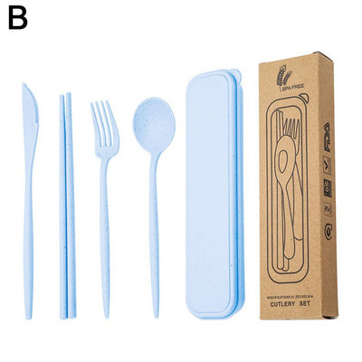 4 vnt. / rinkinys kviečių šiaudų šaukštas stalo įrankiai šakutės lazdelės su dėžute studentams stalo reikmenys Kelioniniai nešiojamieji indai virtuvės priedai