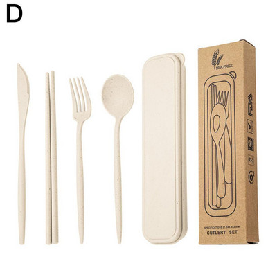 4 vnt. / rinkinys kviečių šiaudų šaukštas stalo įrankiai šakutės lazdelės su dėžute studentams stalo reikmenys Kelioniniai nešiojamieji indai virtuvės priedai