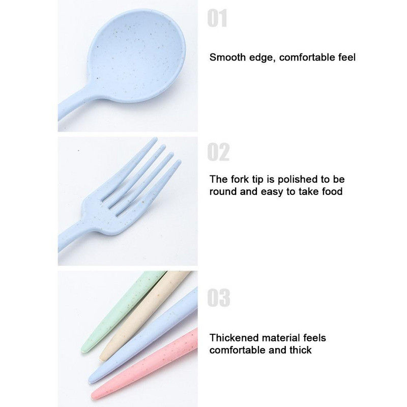 4 vnt. / rinkinys kviečių šiaudų šaukštas stalo įrankiai šakutės lazdelės su dėžute studentams stalo reikmenys Kelioniniai nešiojamieji indai virtuvės priedai