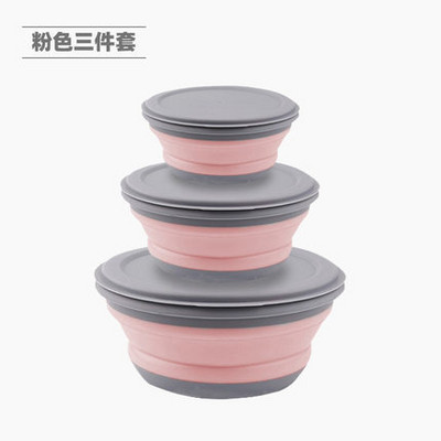 3 vnt / rinkinys sulankstomas dubuo, silikoninis kelioninis pietų dėžutės salotų dubuo su dangteliu Bento dėžutė, išplečiama maisto laikymo talpykla, stovyklavimo elementai