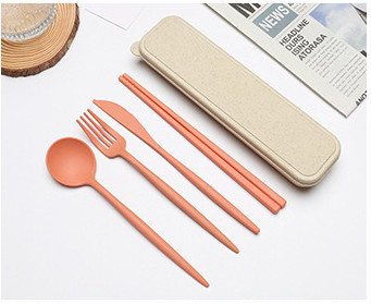 Pribor za jelo Posuđe Žlica Vilica Štapići Sigurno posuđe od pšenične slame s kutijom Prijenosno Kuhinjski pribor za putovanja 4 KOM/Set