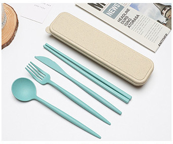 Pribor za jelo Posuđe Žlica Vilica Štapići Sigurno posuđe od pšenične slame s kutijom Prijenosno Kuhinjski pribor za putovanja 4 KOM/Set