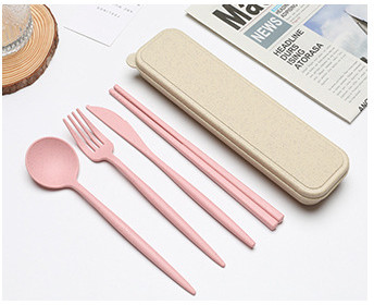 Pribor za jelo Posuđe Žlica Vilica Štapići Sigurno posuđe od pšenične slame s kutijom Prijenosno Kuhinjski pribor za putovanja 4 KOM/Set