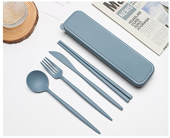 Pribor za jelo Posuđe Žlica Vilica Štapići Sigurno posuđe od pšenične slame s kutijom Prijenosno Kuhinjski pribor za putovanja 4 KOM/Set