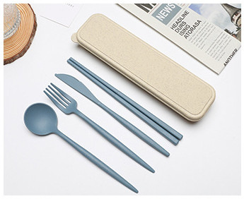Pribor za jelo Posuđe Žlica Vilica Štapići Sigurno posuđe od pšenične slame s kutijom Prijenosno Kuhinjski pribor za putovanja 4 KOM/Set