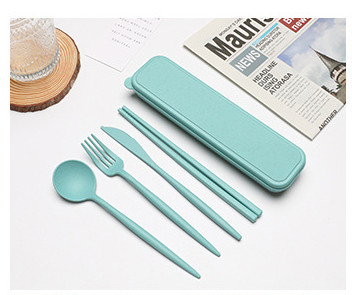 Pribor za jelo Posuđe Žlica Vilica Štapići Sigurno posuđe od pšenične slame s kutijom Prijenosno Kuhinjski pribor za putovanja 4 KOM/Set