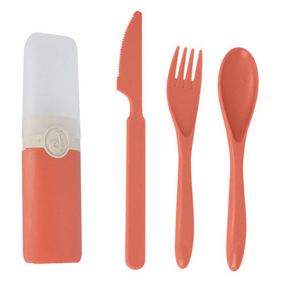 Nešiojamas daugkartinio naudojimo šaukšto šakutės kelioninis piknikas iš kviečių šiaudų stalo įrankių rinkinys su nešiojimo dėžute studentų biurui