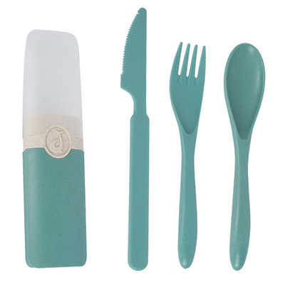 Nešiojamas daugkartinio naudojimo šaukšto šakutės kelioninis piknikas iš kviečių šiaudų stalo įrankių rinkinys su nešiojimo dėžute studentų biurui