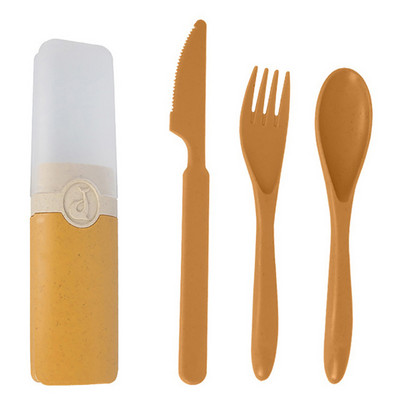 Nešiojamas daugkartinio naudojimo šaukšto šakutės kelioninis piknikas iš kviečių šiaudų stalo įrankių rinkinys su nešiojimo dėžute studentų biurui