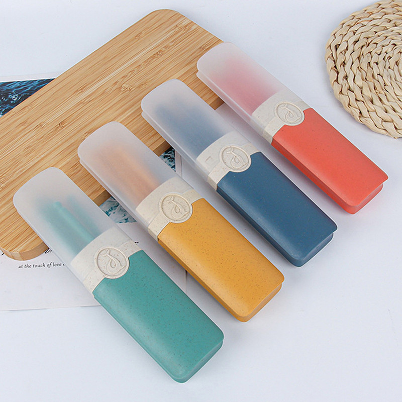 Nešiojamas daugkartinio naudojimo šaukšto šakutės kelioninis piknikas iš kviečių šiaudų stalo įrankių rinkinys su nešiojimo dėžute studentų biurui