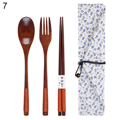 Hot Sale Σετ Ξύλινα επιτραπέζια σκεύη Ιαπωνίας Σετ πιρούνια κουταλιού με θήκη αποθήκευσης Σετ μαχαιροπήρουνων ταξιδιού Φορητό