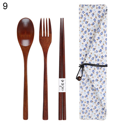 Hot Sale Σετ Ξύλινα επιτραπέζια σκεύη Ιαπωνίας Σετ πιρούνια κουταλιού με θήκη αποθήκευσης Σετ μαχαιροπήρουνων ταξιδιού Φορητό