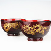 Natūralus jujube Medinis dubenėlis ryžių sriuba Makaronų dubenys Vaikų pietų dėžutė virtuvės indai Dragon and Phoenix Wooden Bowl