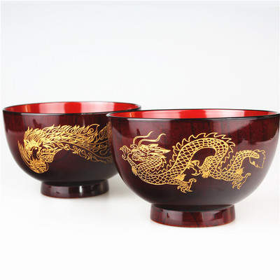 Dabīgs jujube Koka bļodu zupa rīsi Nūdeles bļodas Bērnu pusdienu kastītes virtuves trauki Dragon and Phoenix Wooden Bowl