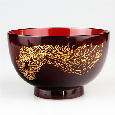 Natūralus jujube Medinis dubenėlis ryžių sriuba Makaronų dubenys Vaikų pietų dėžutė virtuvės indai Dragon and Phoenix Wooden Bowl