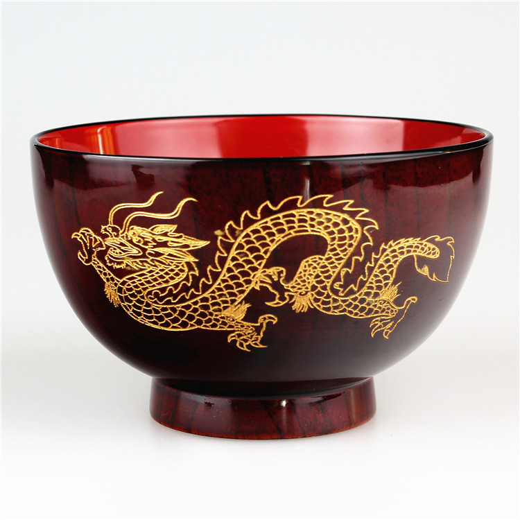 Natūralus jujube Medinis dubenėlis ryžių sriuba Makaronų dubenys Vaikų pietų dėžutė virtuvės indai Dragon and Phoenix Wooden Bowl