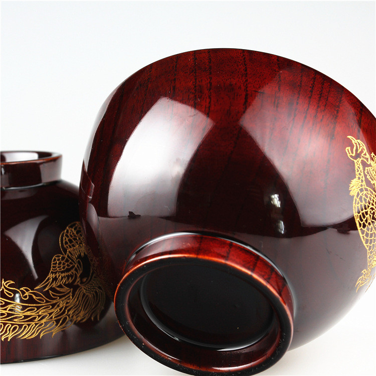 Natūralus jujube Medinis dubenėlis ryžių sriuba Makaronų dubenys Vaikų pietų dėžutė virtuvės indai Dragon and Phoenix Wooden Bowl